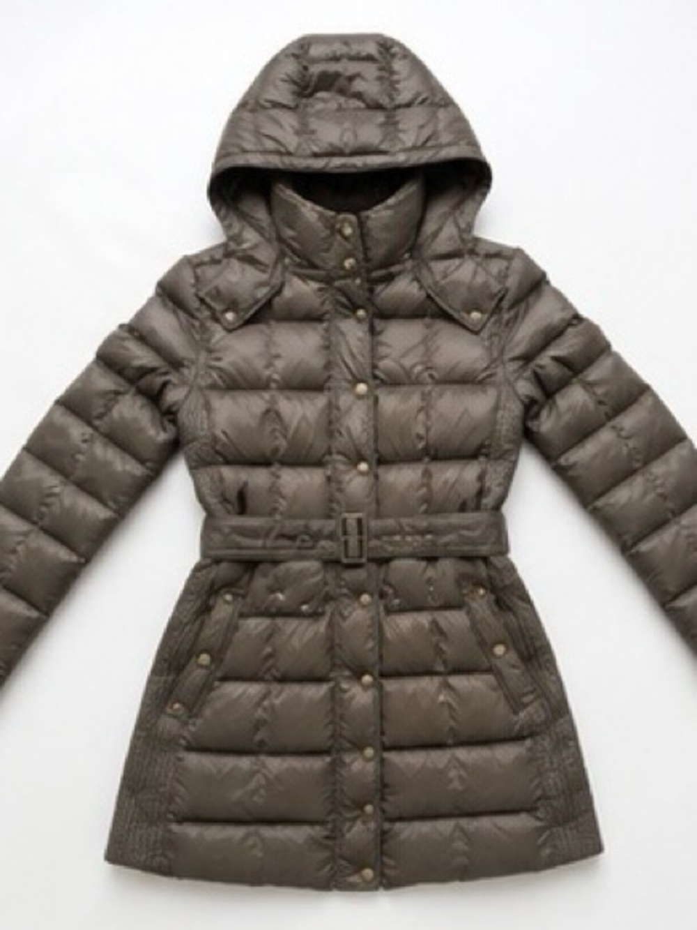 Vintage Burberry Hooded Belted Quilted Puffer Coat in Olive